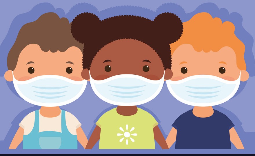 interracial little kids using face masks vector 30747430